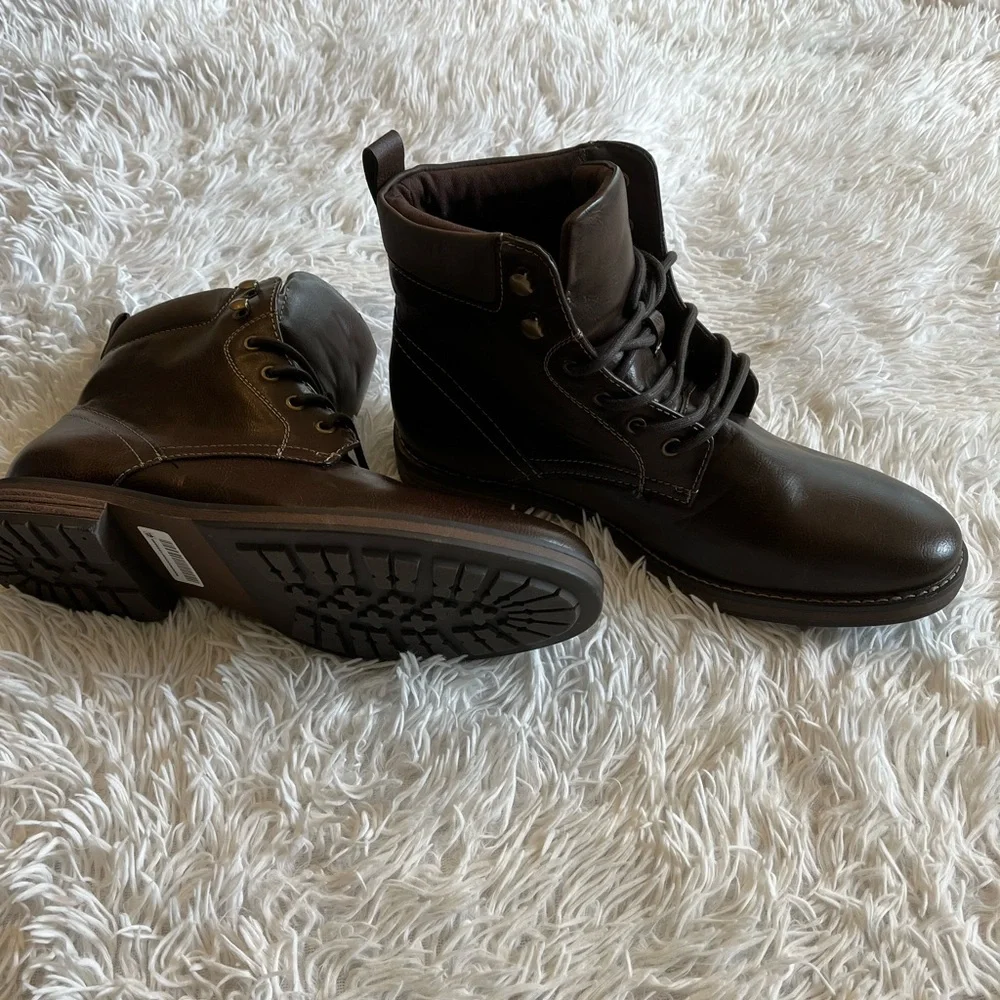 Club Room Westin Brown Faux Leather Lace Up Boots Sz 11 BNWOB